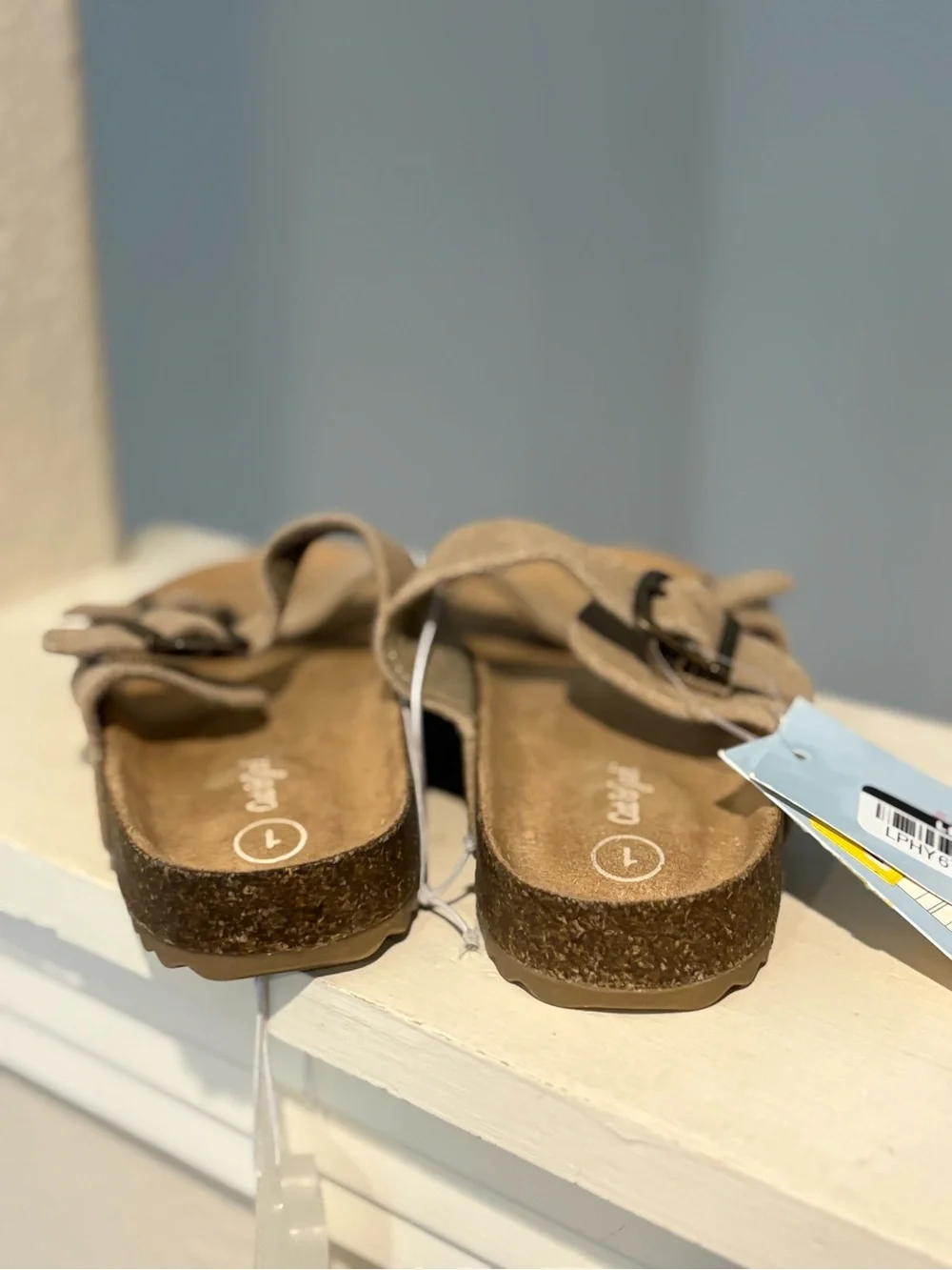 Cat & Jack Size 1 Youth Little Girls Sandals Taupe Adjustable Straps Slip On NEW